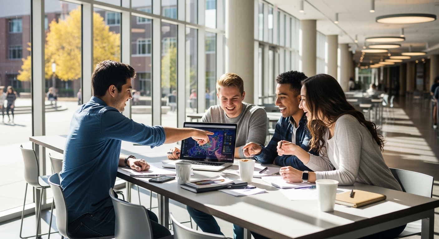 Students and mentors collaborating in a supportive learning environment